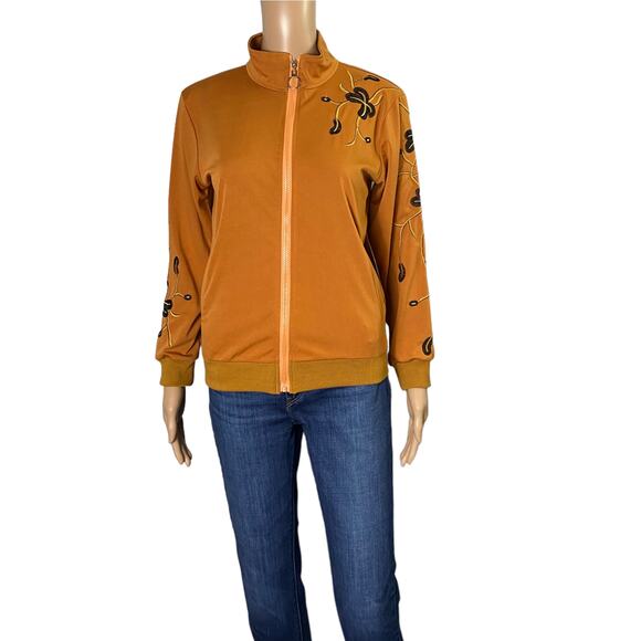 Orange Floral Lightweight Full-Zip Sweatshirt Size S - Picture 5 of 6